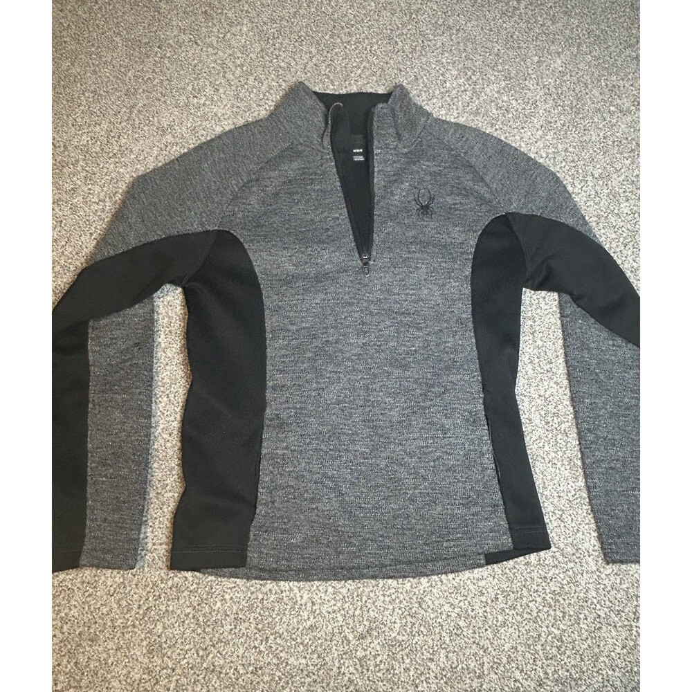 Spyder 1/4 Zip Jacket Mens M Gray/Black Pullover Fleece Active Sport Sweater‎